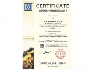 職業(yè)健康安全管理體系認(rèn)證證書